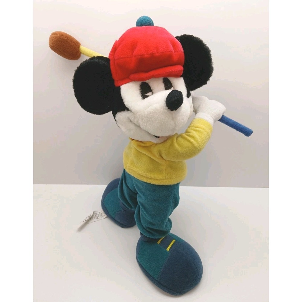 Vintage Disney Store Mickey Mouse Golfer Plush 15" Retro Stuffed Toy Collectible